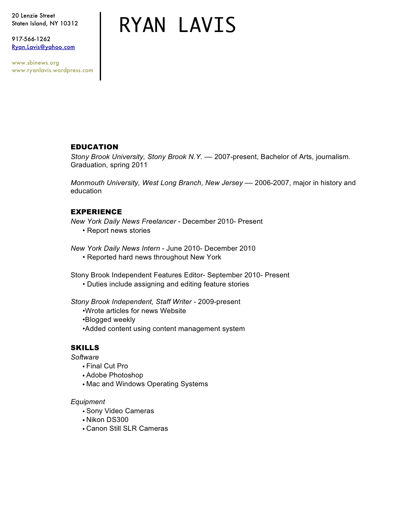 sample copy of a resume